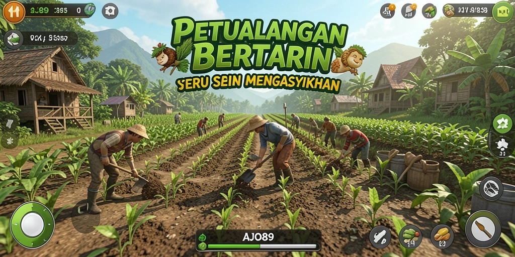 Screenshot gameplay AJO89 menampilkan aktivitas bertani yang menyenangkan.