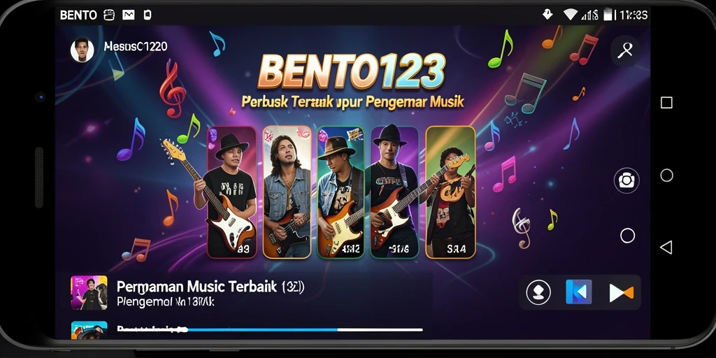 Screenshot gameplay BENTO123 menampilkan interaksi pengguna dengan berbagai lagu.