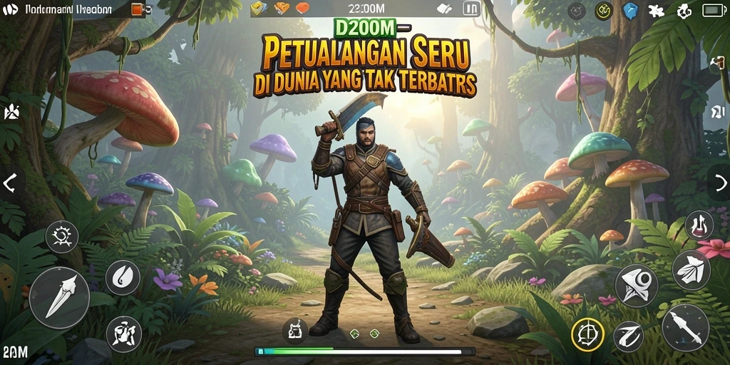 Tangkapan layar gameplay D200M menggambarkan dunia petualangan yang memukau.