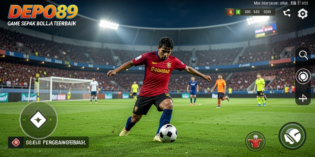 Tampilan screenshot gameplay DEPO89 menampilkan aksi seru di lapangan sepak bola.
