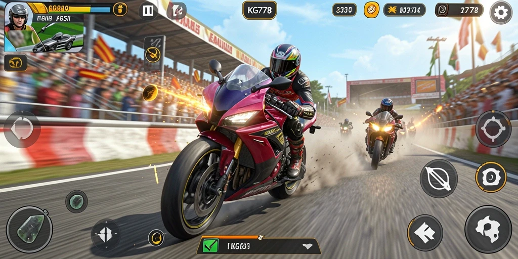 Screenshot gameplay KG778 dengan aksi balapan motor yang intens.
