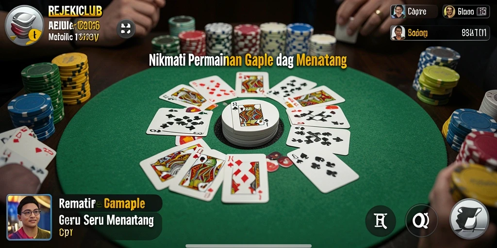 Screenshot gameplay REJEKICLUB menampilkan suasana seru permainan Gaple.