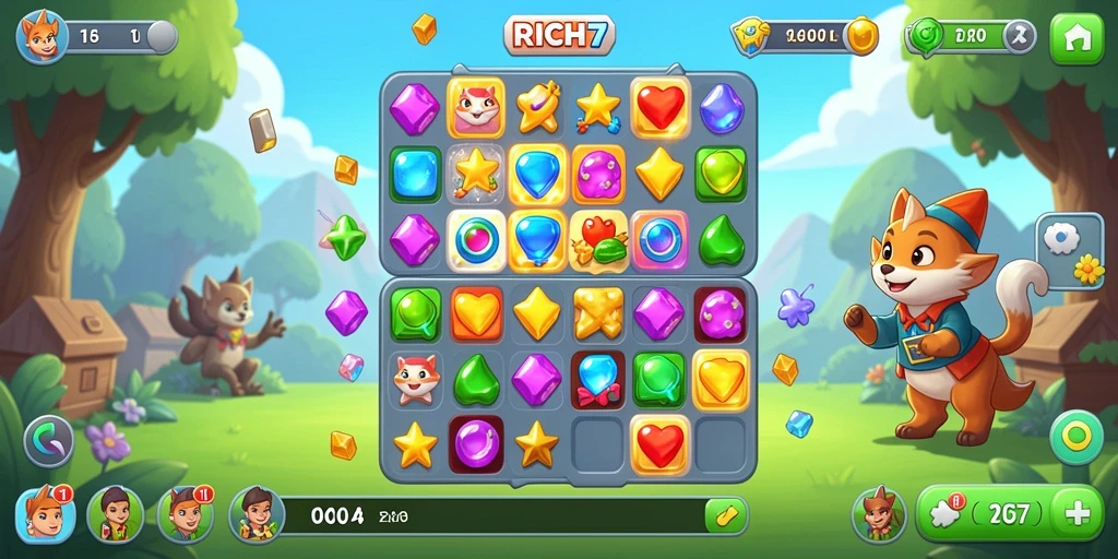 Tampilan gameplay RICH7 yang menawan dalam permainan Match-3.