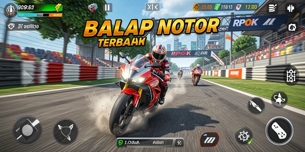 Screenshot gameplay RPOK menunjukkan balapan motor yang mendebarkan.