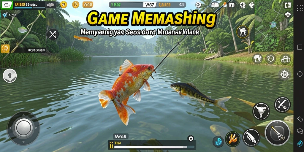 Screenshot menunjukkan gameplay seru saat menangkap ikan di W67.